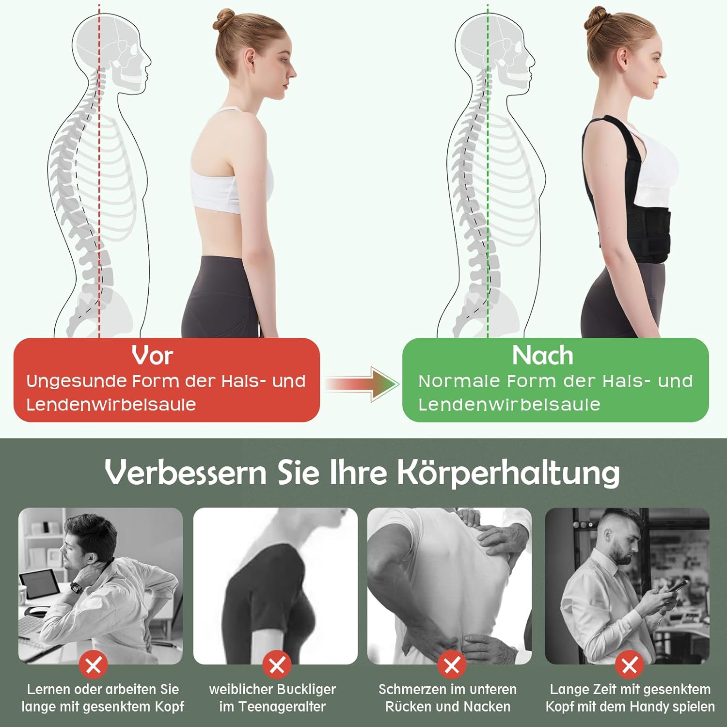Rückenstützgürtel Rückenglätter Haltungskorrektur Damen: Verstellbarer Haltungskorrekturgurt für Herren – Atmungsaktive Rückenhaltungskorrektur – Verstellbarer gerader Haltungstrainer Schwarz M – Bild 2