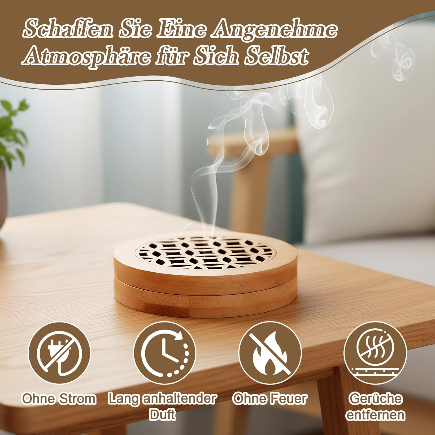 Set mit 2 Duftsteinen für ätherische Öle, Diffusor-Set für ätherische Öle, flammenloser Aromastein-Diffusorstein aus Holz für Aromatherapie im Schlafzimmer, Badezimmer, Auto – Bild 6
