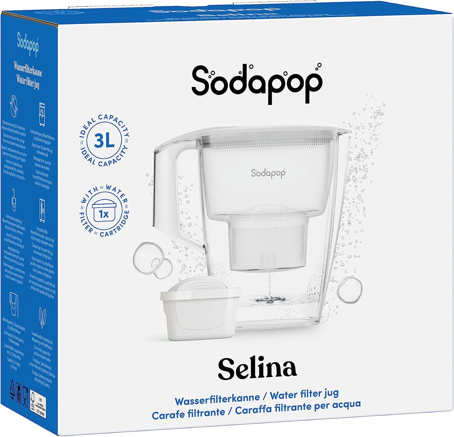 Sodapop Selina Wasserfilterkanne mit 1x Filterkartusche, 3 l Fassungsvermögen, spülmaschinenfest, weiß – Bild 7
