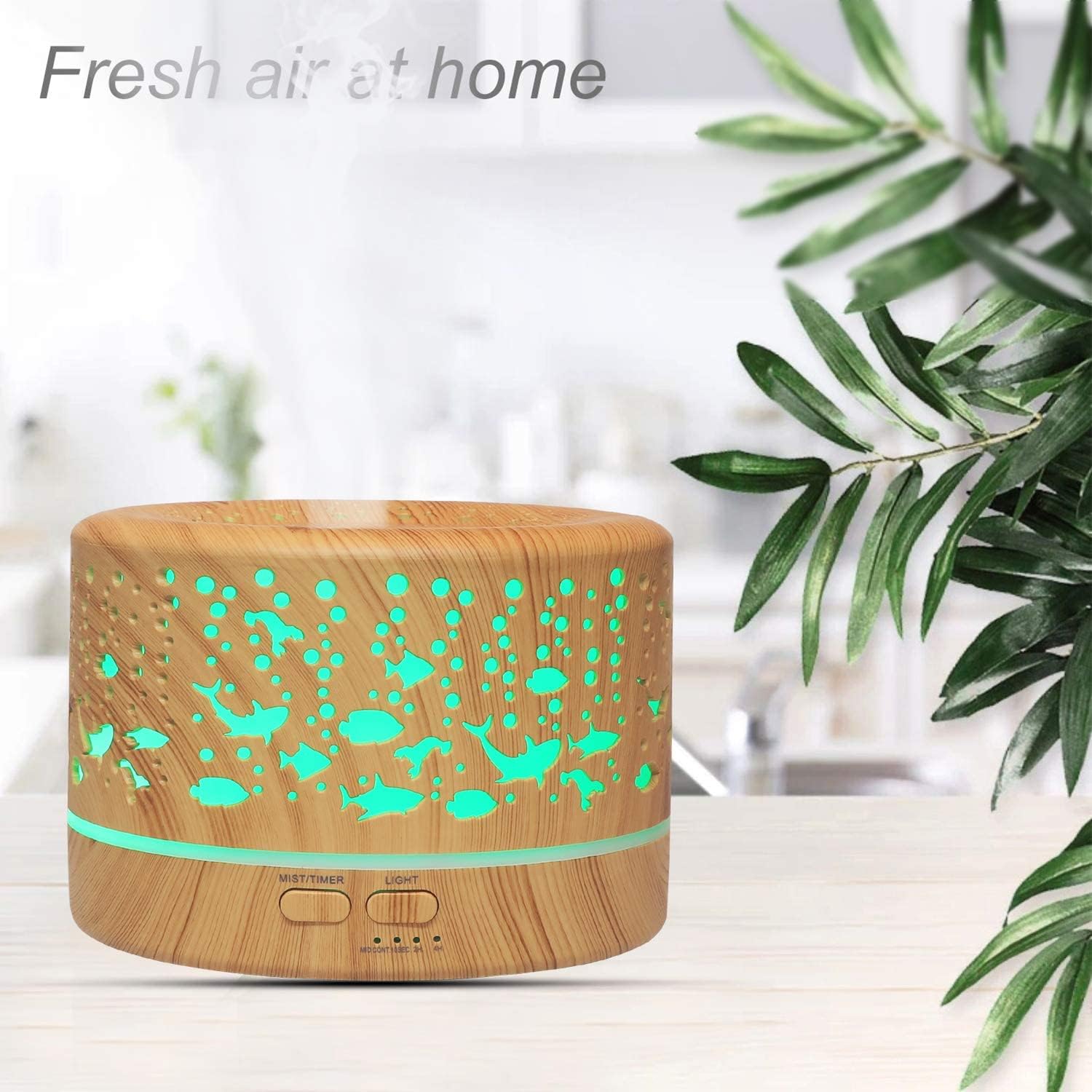 Hianjoo Aroma-Diffusor 700 ml, Luftbefeuchter mit Timer, Ultraschall-Aromatherapie-Diffusor LED mit 7 Farben für Büro, Yoga, Spa, Schlafzimmer – helles Holz – Bild 9