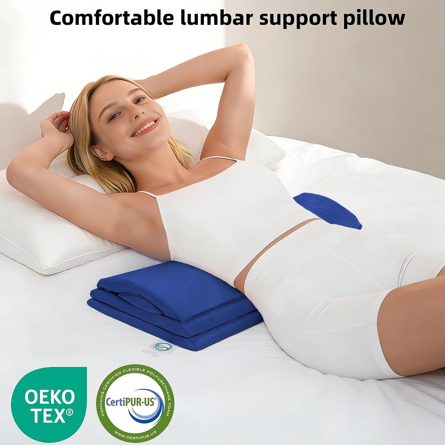 Lendenkissen für Bett, Rückenkissen zum Schlafen, ergonomisches Lendenkissen, orthopädisches Memory-Schaum-Lendenkissen für Bett und Sofa, höhenverstellbar, blau – Bild 7
