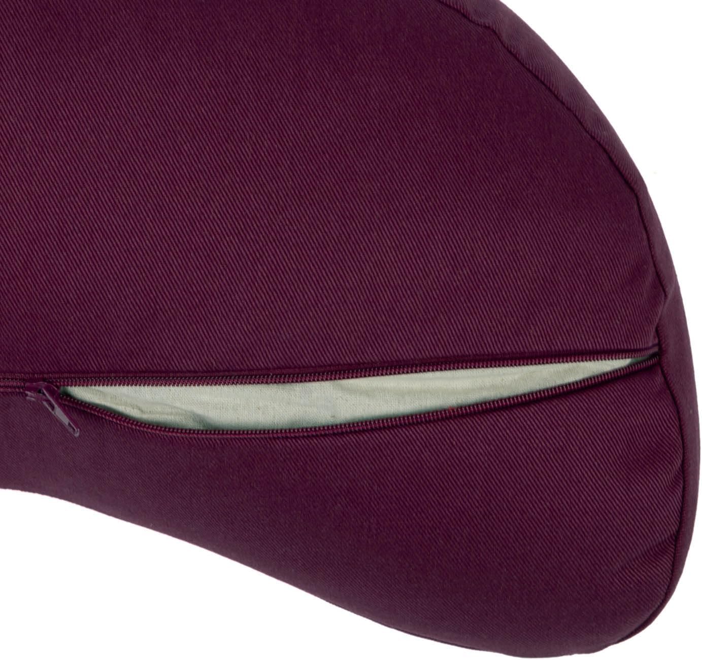 Bodhi Meditationskissen Halbmond Mini | Yogi Moon Eco | Bezug aus 100 % Bio-Baumwolle | Yogakissen halbmondförmig mit Buchweizenfüllung | Halbmondkissen für Yoga & Meditation | Aubergine – Bild 4