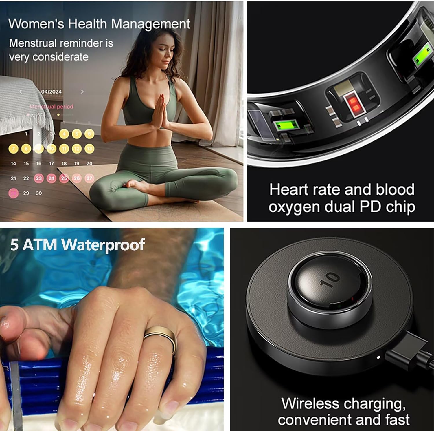 Smart Ring Edelstahl Smart Ringe für Männer Frauen 5 ATM Wasserdicht Fitness Ring Tracker Android iOS Fitness Ring Schlaf Tracker Herzfrequenzmesser Schlafring Fitness Tracker Schrittzähler Gesundheitsring – Bild 4