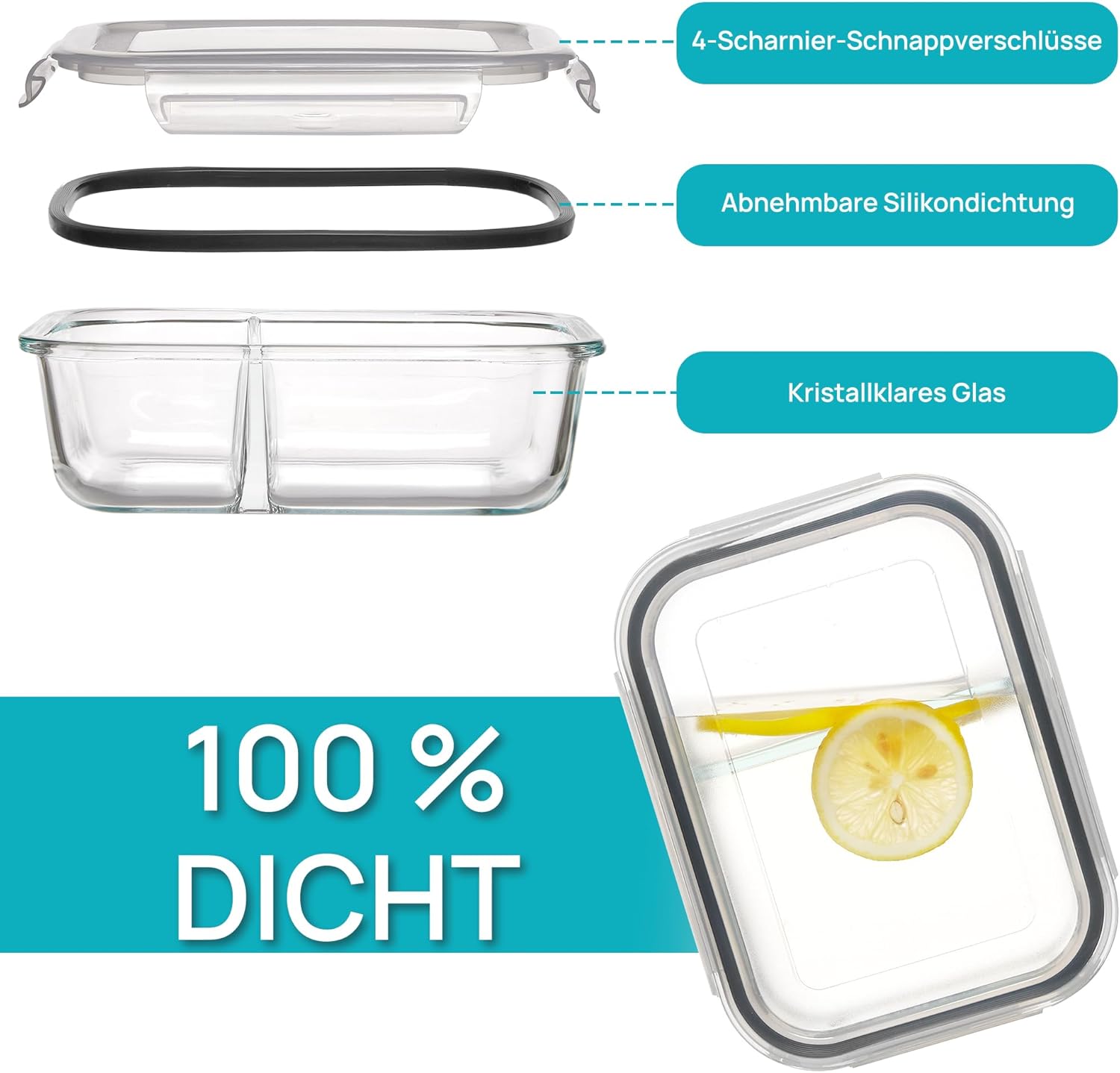 Vtopmart 5er-Pack 975 ml Meal-Prep-Boxen, Glasbehälter mit Deckel, Frischhaltedosen aus Glas mit Deckel für Mikrowelle, Backofen, Gefrierschrank und Spülmaschine – Bild 3