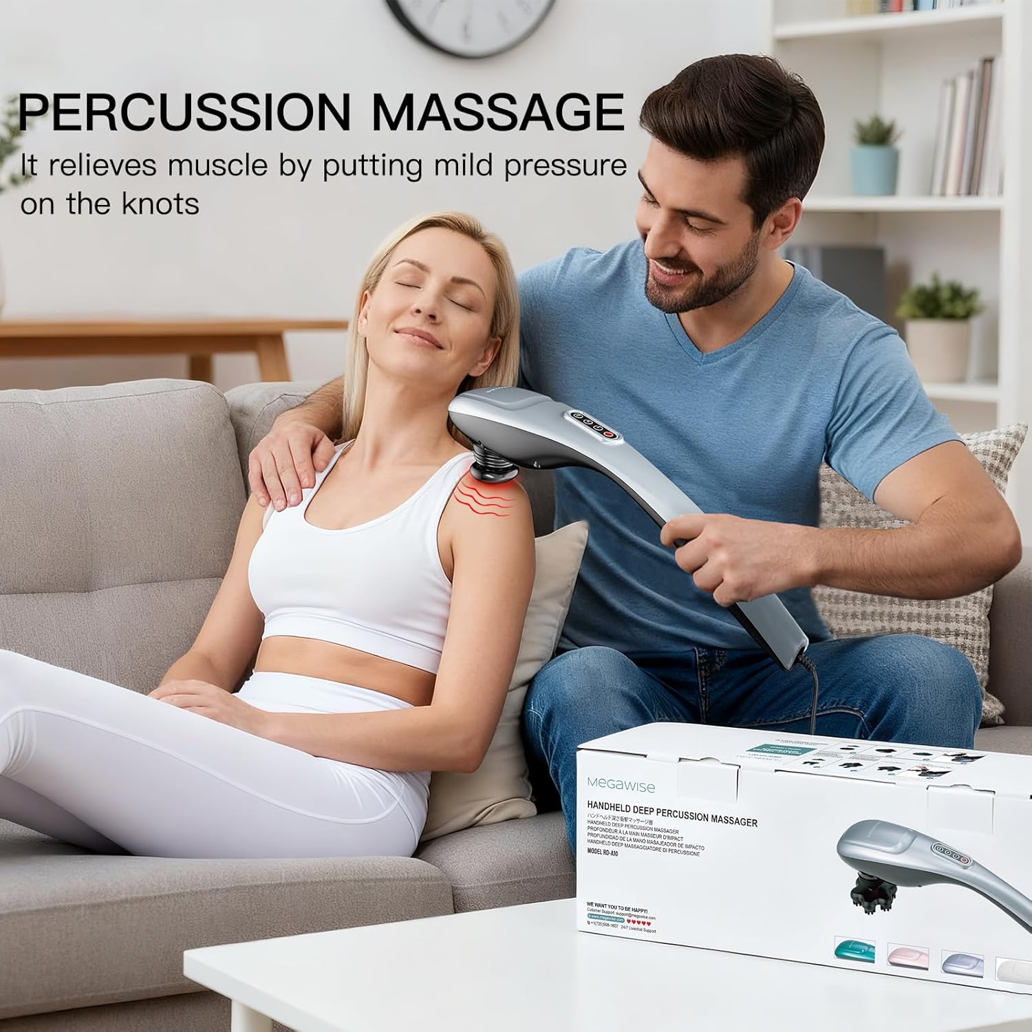 MegaWise Massagegerät, tragbares Tiefengewebe-Nacken-Rückenmassagegerät für Schultern, Taille, Beine, 3600 U/min, leistungsstarker Motor, elektrisches Nackenmassagegerät mit 5 Knoten und 5 Geschwindigkeiten – Bild 6