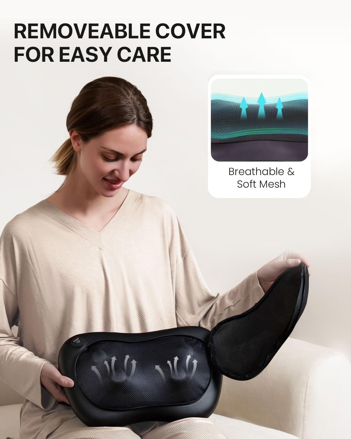 ALLJOY Massagekissen mit Wärmefunktion, Shiatsu-Massagegerät für Nacken, Schulter, Rücken, Rückenmassagegerät mit 3D-rotierenden Massageköpfen, PU-Leder, Geschenk für Männer, Frauen – Bild 6