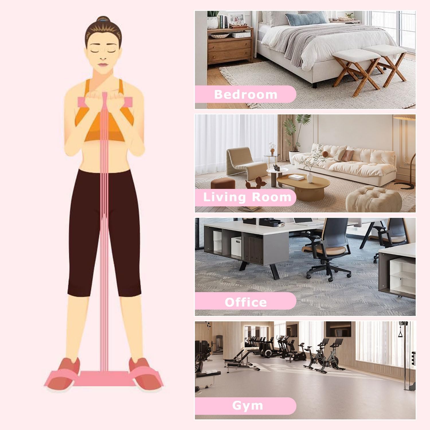 Bauchtrainer, multifunktionales Spannseil mit Rückentrainer & Fitnessbändern, Sit-Up-Trainingsgerät, 6 Röhren, elastisches Zugseil, Sportgerät Zuhause für das Training von Taille, Beinen, Bauch, Rosa – Bild 7