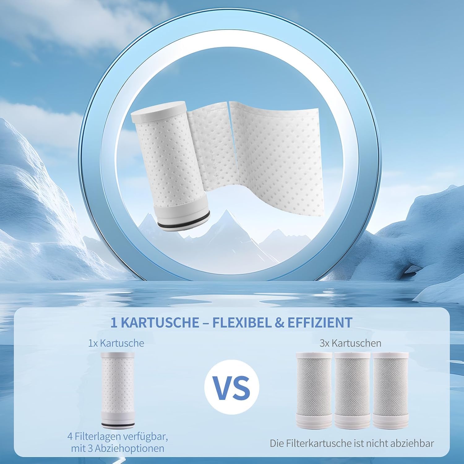 HOMELODY Wasserfilter Trinkwasser für Küche, entfernt Chlor, Schwermetalle & Kalk, verbessert den Geschmack, 12x Adapter, Blaulicht & 1 Filter enthalten, Wasserfilter Wasserhahn 3.0 mit LED-Anzeige – Bild 3