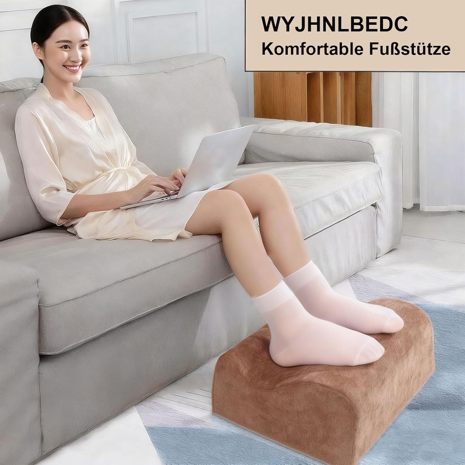 Fußstütze für den Schreibtisch, ergonomische Fußstützen für das Büro mit Premium-Schaumstoffkern und abnehmbarem Deckel, rutschfeste Fußstütze für unter dem Schreibtisch, Rücken- und Hüftschmerzen, braun, mittel – Bild 4