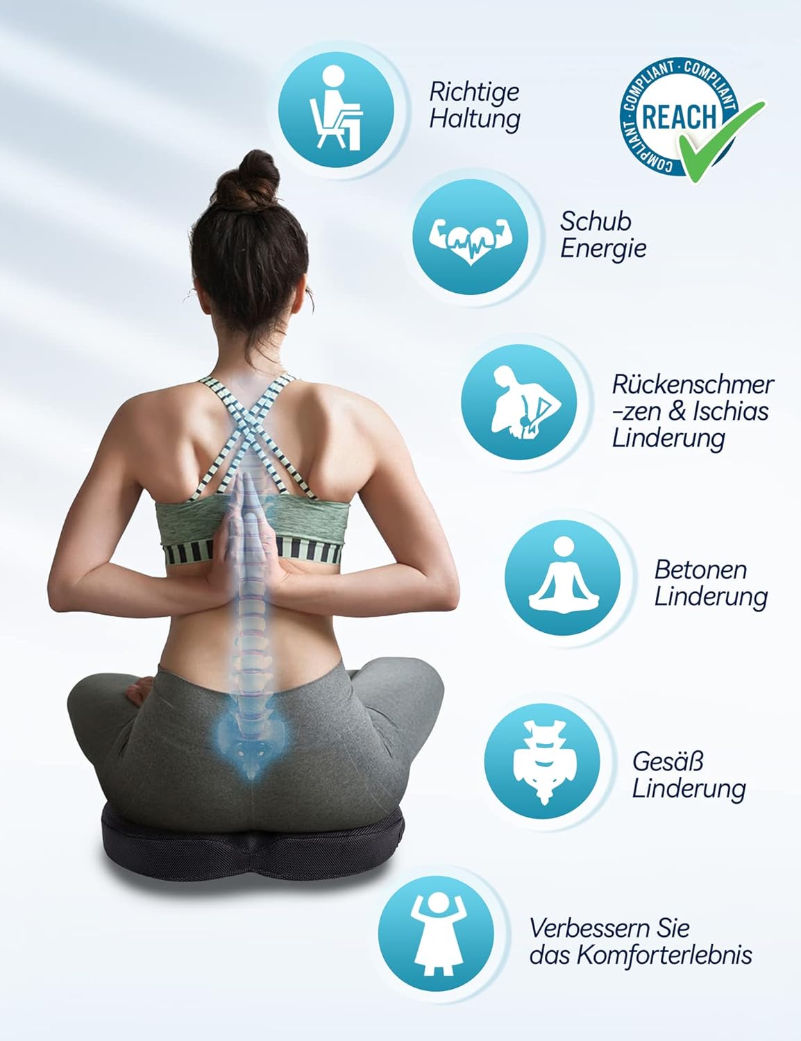 Travel Ease Ergonomisches Sitzkissen, Premium-Gel-Memory-Schaum-Sitzpolster mit rutschfester Unterseite für langes Sitzen, Hüftstützkissen für Bürostuhl, Autositz, Gaming-Stuhl (schwarz) – Bild 4