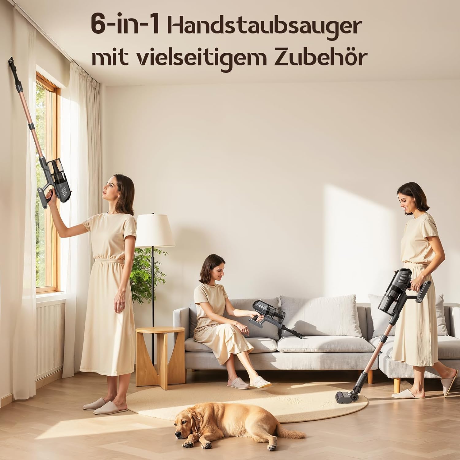 Akku-Staubsauger 45000Pa, 60 Min., nur 1,9 kg, 6-in-1-Staubsauger kabellos mit LED-Leuchten, Anti-Tangle-Bürste & Ladestation, 99,9 % Filterleistung für Tierhaare, Teppiche, Hartböden – Bild 5