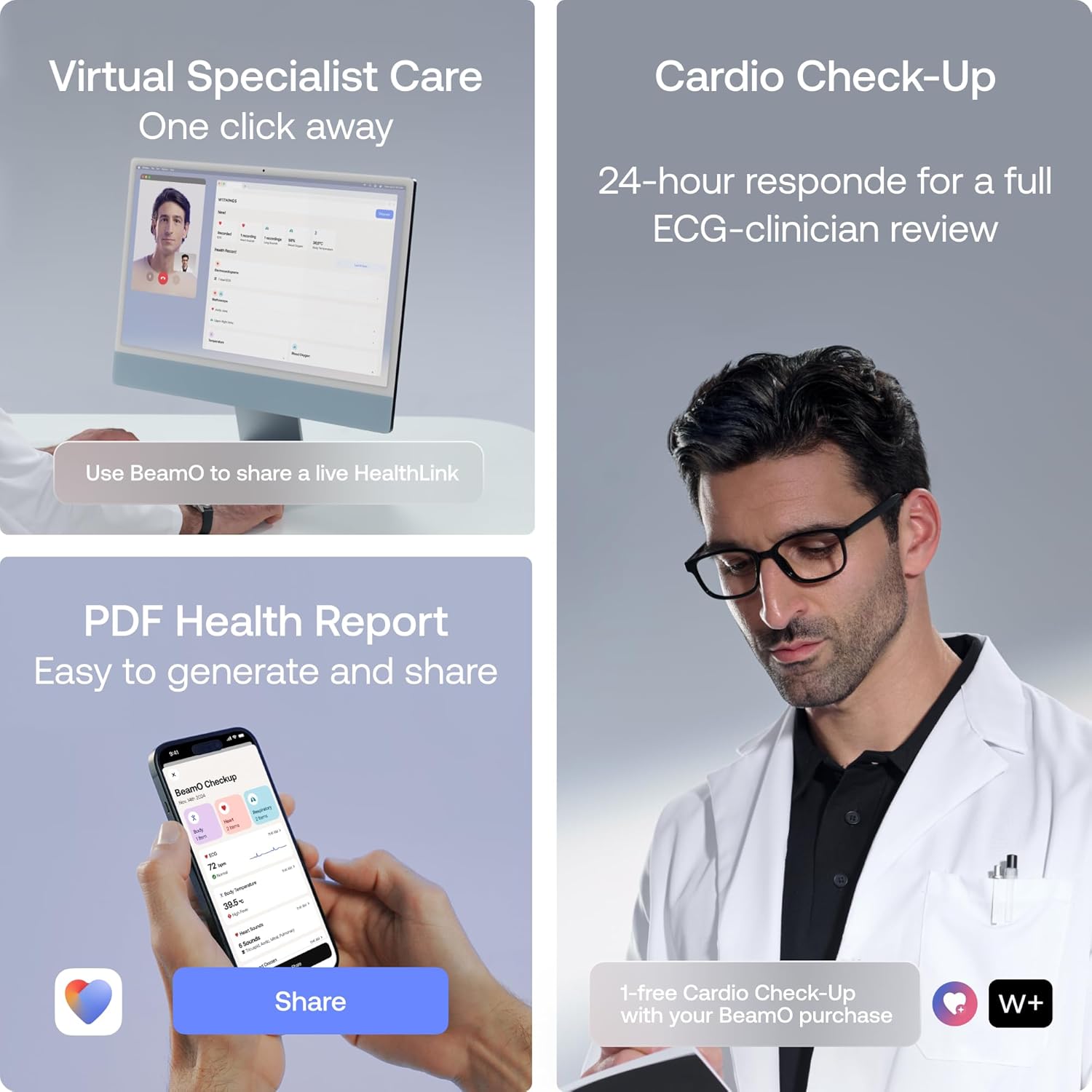 WITHINGS BeamO Kontaktloses digitales Smart-Thermometer, Fiebererkennung, 4-in-1-MultiScan, EKG, Pulsoximeter, digitales Stethoskop, für Kinder und Erwachsene, Mehrbenutzer, Familiengesundheit – Bild 5