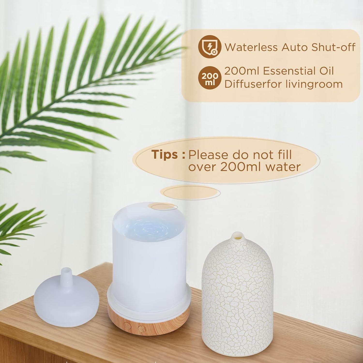 Hianjoo Aroma-Diffusor, 200 ml, Luftbefeuchter, leiser Ultraschall-Aromatherapie-Diffusor mit 7 Farben LED für Büro, Yoga, Spa, Schlafzimmer – helles Holz – Bild 7