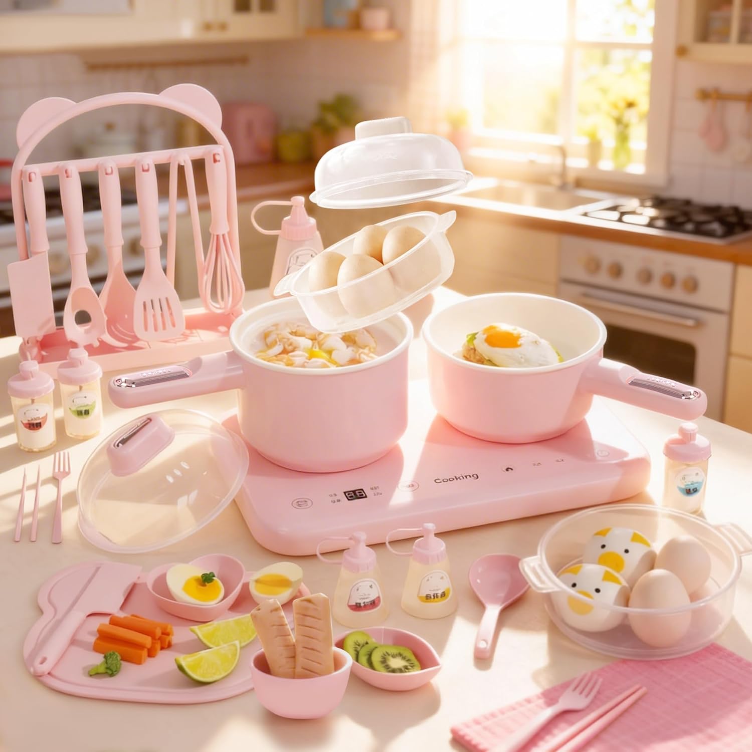 Elektrischer Hot Pot Mini-Multikocher mit Doppelkochfeld – elektrischer Kochtopf mit Dampfgarer und Suppentopf, für Eintopf und Suppen, kompakt, leicht zu reinigen (Rosa)