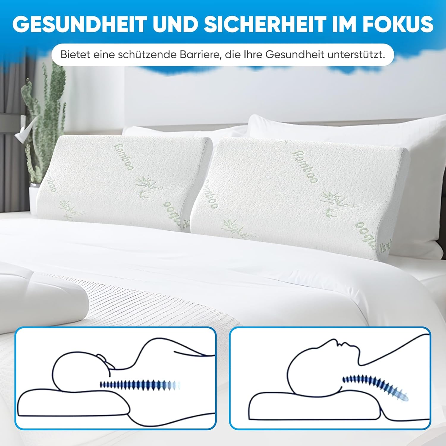Orthopädisches Nackenstützkissen aus Memory-Schaum – ergonomisches Kissen für Seiten- und Rückenschläfer – atmungsaktives Kissen mit waschbarem Bezug – Bild 4