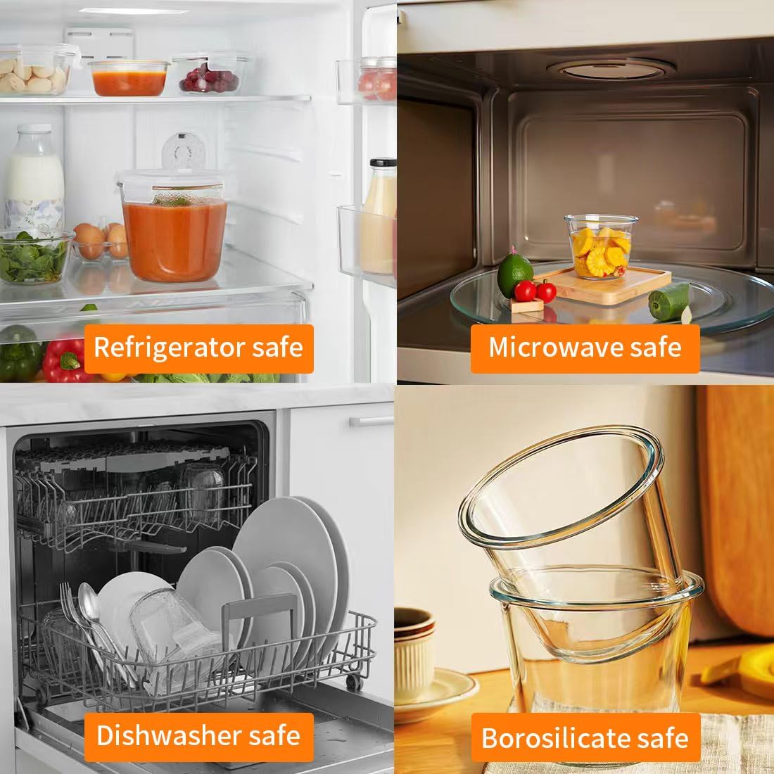 H.JSS WDJS Glasbehälter mit Deckel, runder Glasbehälter mit Deckel, stapelbar, Lebensmittelaufbewahrungsbehälter aus Glas, Meal-Prep-Gläser, Suppenbehälter mit luftdichten Deckeln, mikrowellen-, spülmaschinenfest (weiß, 710 ml) – Bild 3