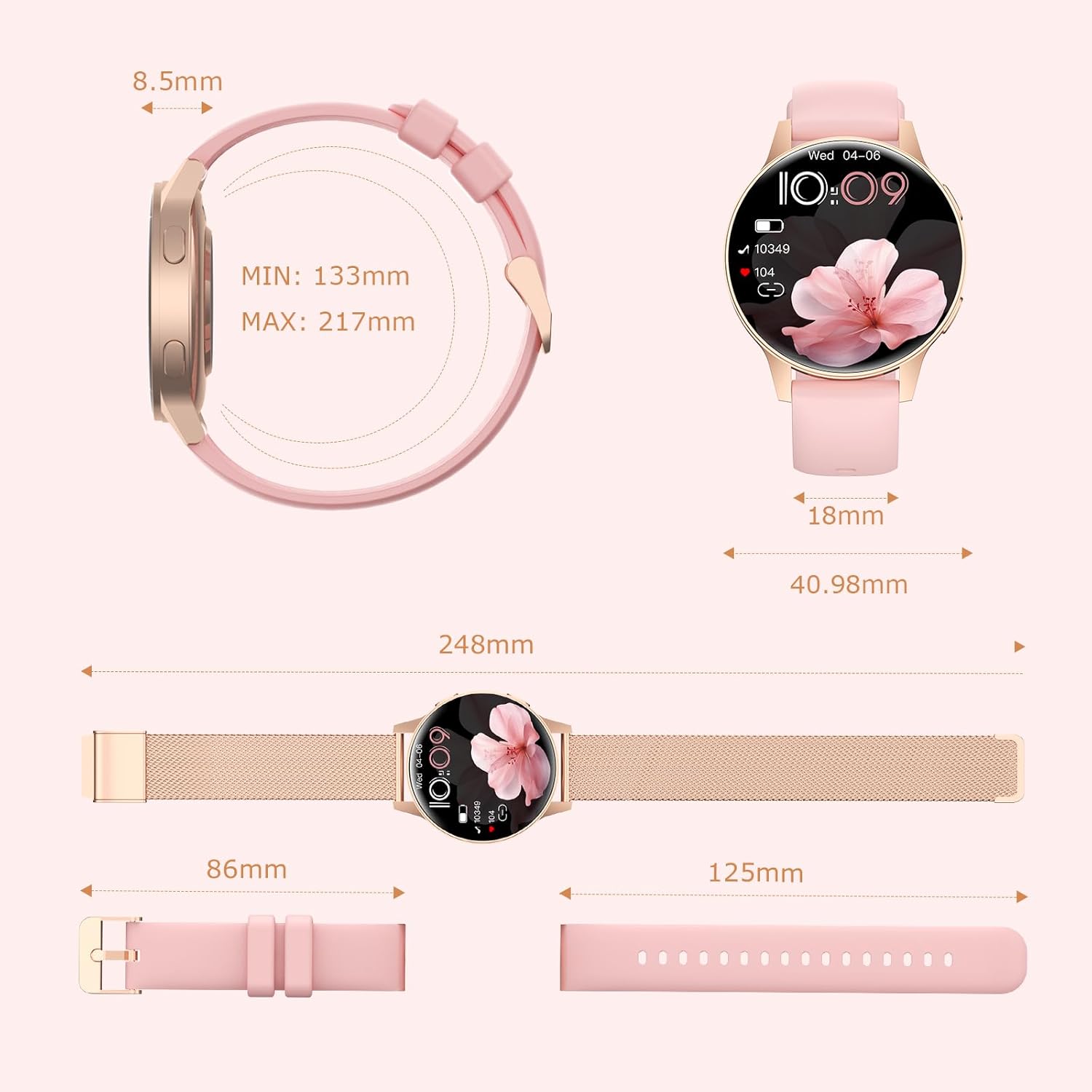 SLOKSFil Damen Kleine Smartwatch mit Telefonfunktion, 1,27 Zoll TFT Touchscreen Fitness Tracker mit 24/7 Herzfrequenzmesser Schlafmonitor 120+ Sportmodi Schrittzähler Smart Watch rund für iOS/Android (Roségold) – Bild 8