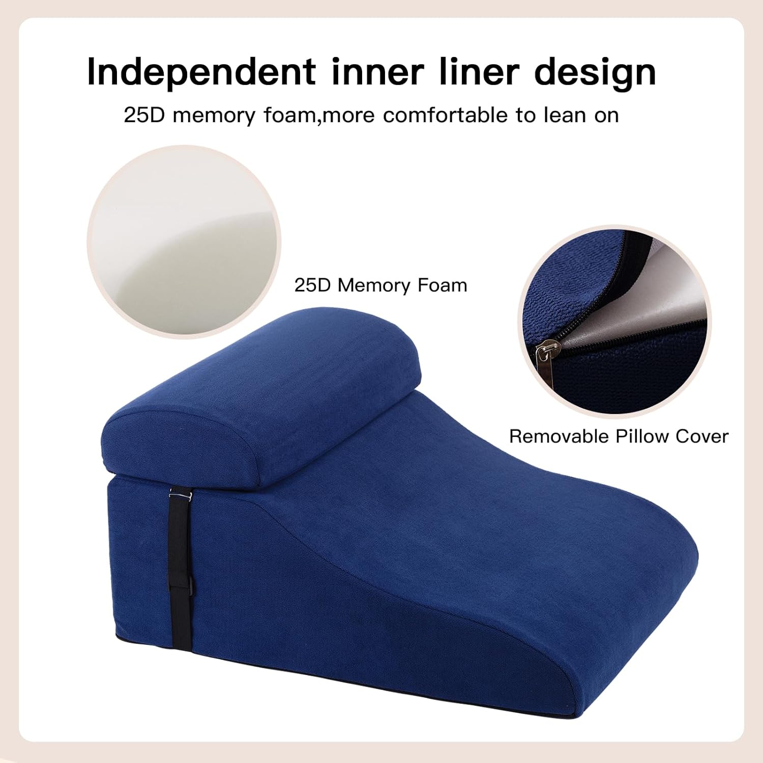 WSJHNLBEDC Lesekissen/Rückenkissen für Bett und Sofa, orthopädisches Keilkissen aus Memory-Schaum, verstellbare Kopfstütze und abnehmbarer Bezug für Rücken, Nacken und Beine, blau, 57 x 45 x 30 cm – Bild 6