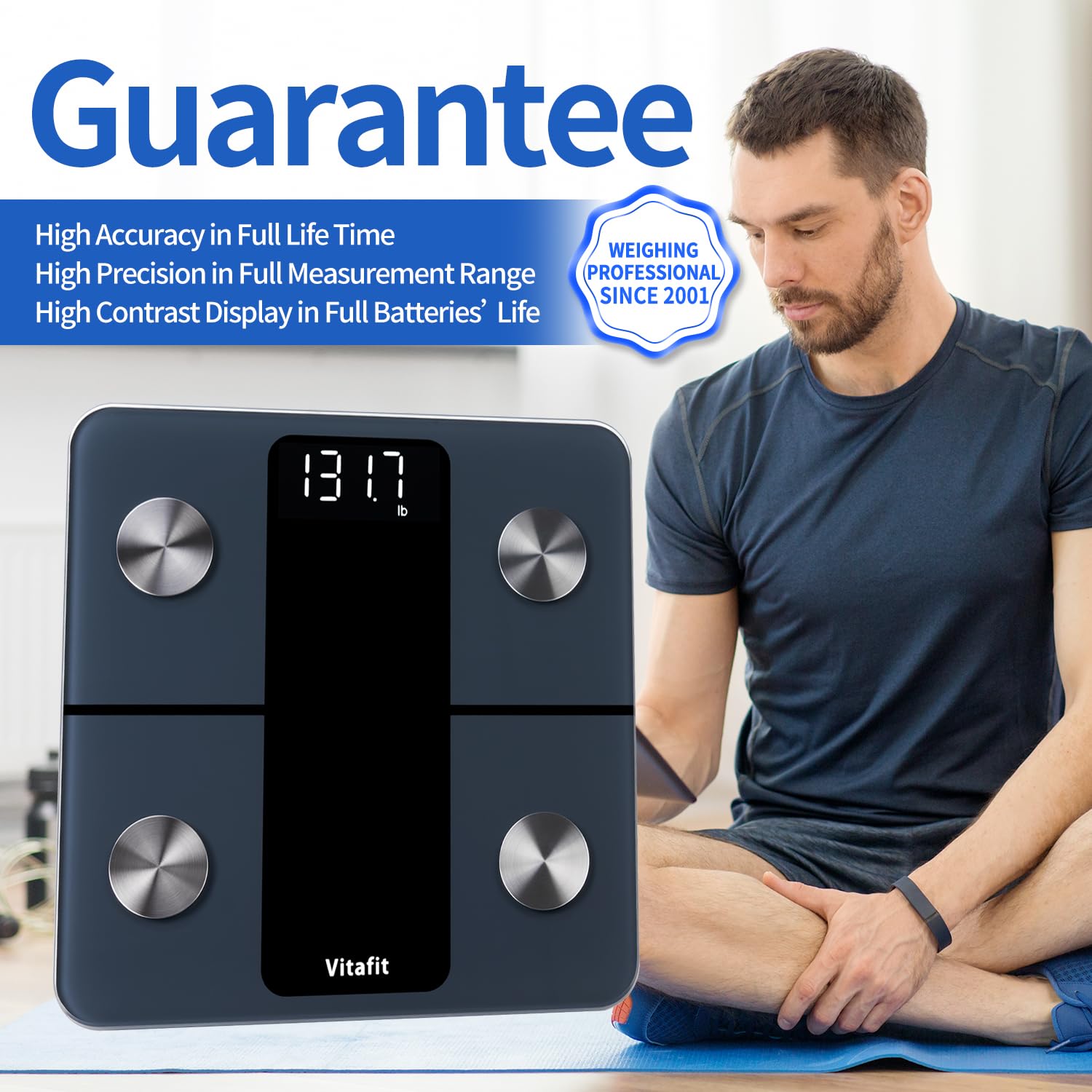 Vitafit Personenwaage, Körperfettwaage mit App, 182 kg, professionelle Fabrik seit 2001, Personenwaage mit Bluetooth, Körperwaage, Körperanalysewaage für Körperfett, BMI, Muskelmasse, schwarz – Bild 7