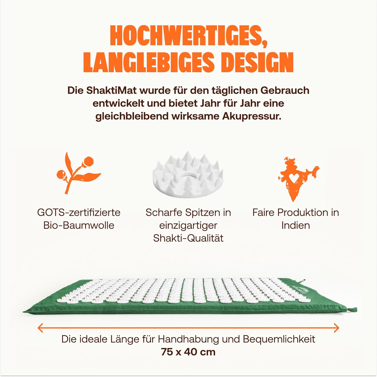ShaktiMat (Das Original seit 2007) Akupressurmatte zur Entspannung für Rücken, Nacken, Füße, ethisch handgefertigt, GOTS-zertifizierte Bio-Baumwolle, Grün – Bild 3