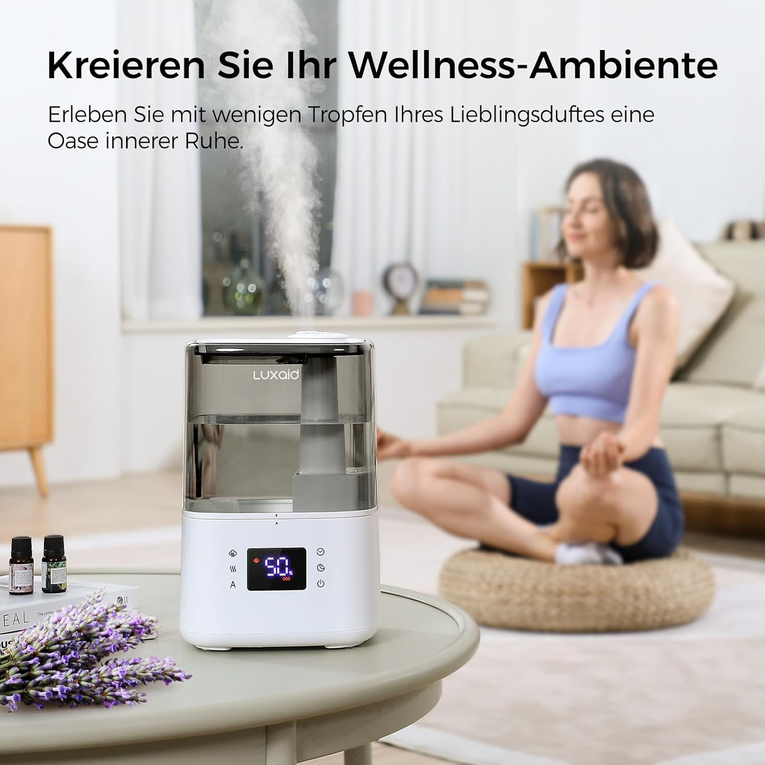 Luftbefeuchter Schlafzimmer für den 4,5L Warm- und Kaltnebel, Ultraschall Luftbefeuchter mit Fernbedienung & Hygrostat, Top-Fill,45h Laufzeit, 28dB Leise, Timer, Auto-Abschaltung, HU-802 – Bild 7