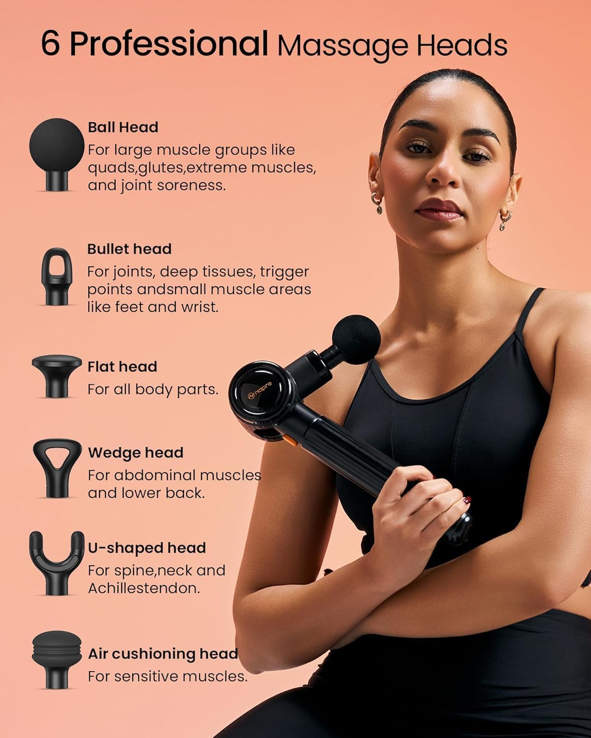Napre Massagepistole, Massagepistole mit Verlängerungsgriff und 3 verstellbaren Winkeln, Muskel-Percussion-Massagegerät für Rücken/Nacken/Schulter-Entspannung, Handmassagegerät, Schwarz – Bild 8