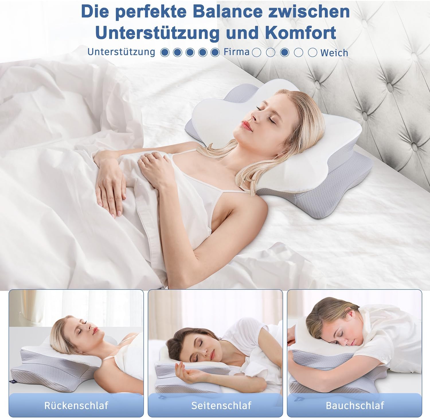 DONAMA Memory Foam Nackenkissen Ergonomisch, Kopfkissen mit Armauflage & Zwei Höhen, Kühlend & Atmungsaktiv, 6-Zonen-Kontur, Nackenstützung für alle Schlafpositionen – Bild 4