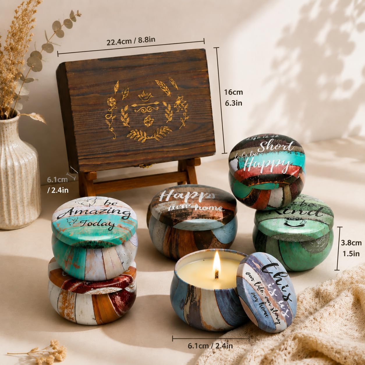 Geschenke für Frauen, Duftkerzen-Set mit dekorativer Holzbox, Set mit 6 Kerzen mit Sprüchen, natürliche Sojawachskerze zum Geburtstag, Geschenkset für Männer und Frauen – Bild 8