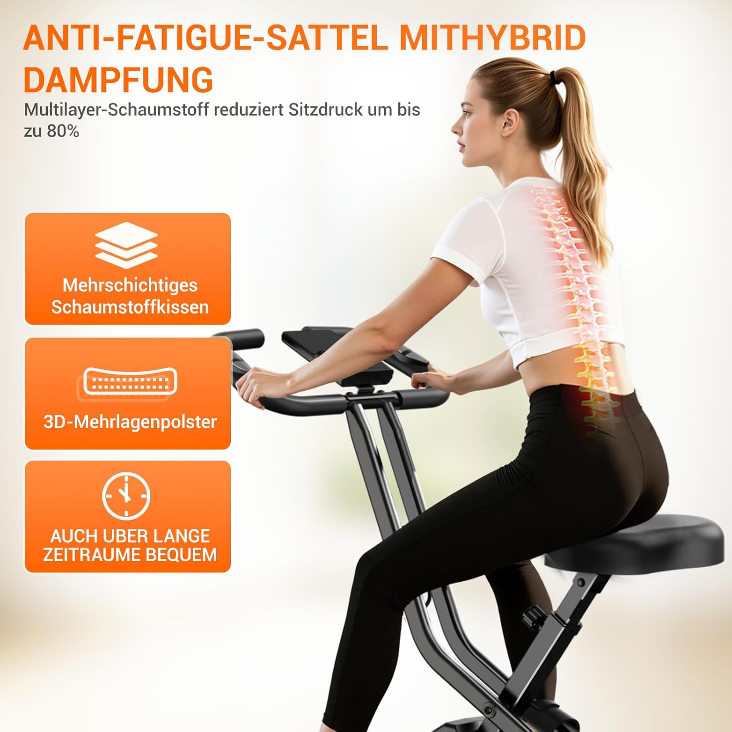 UMAY Ergometer Heimtrainer Fahrrad, 5-in-1-Heimtrainer, faltbares Indoor-Bike, 16 Stufen magnetischer Widerstand, Cardio mit Pulsmessung & LED-Anzeige, weicher Sitz, 136 kg Tragkraft – Bild 8