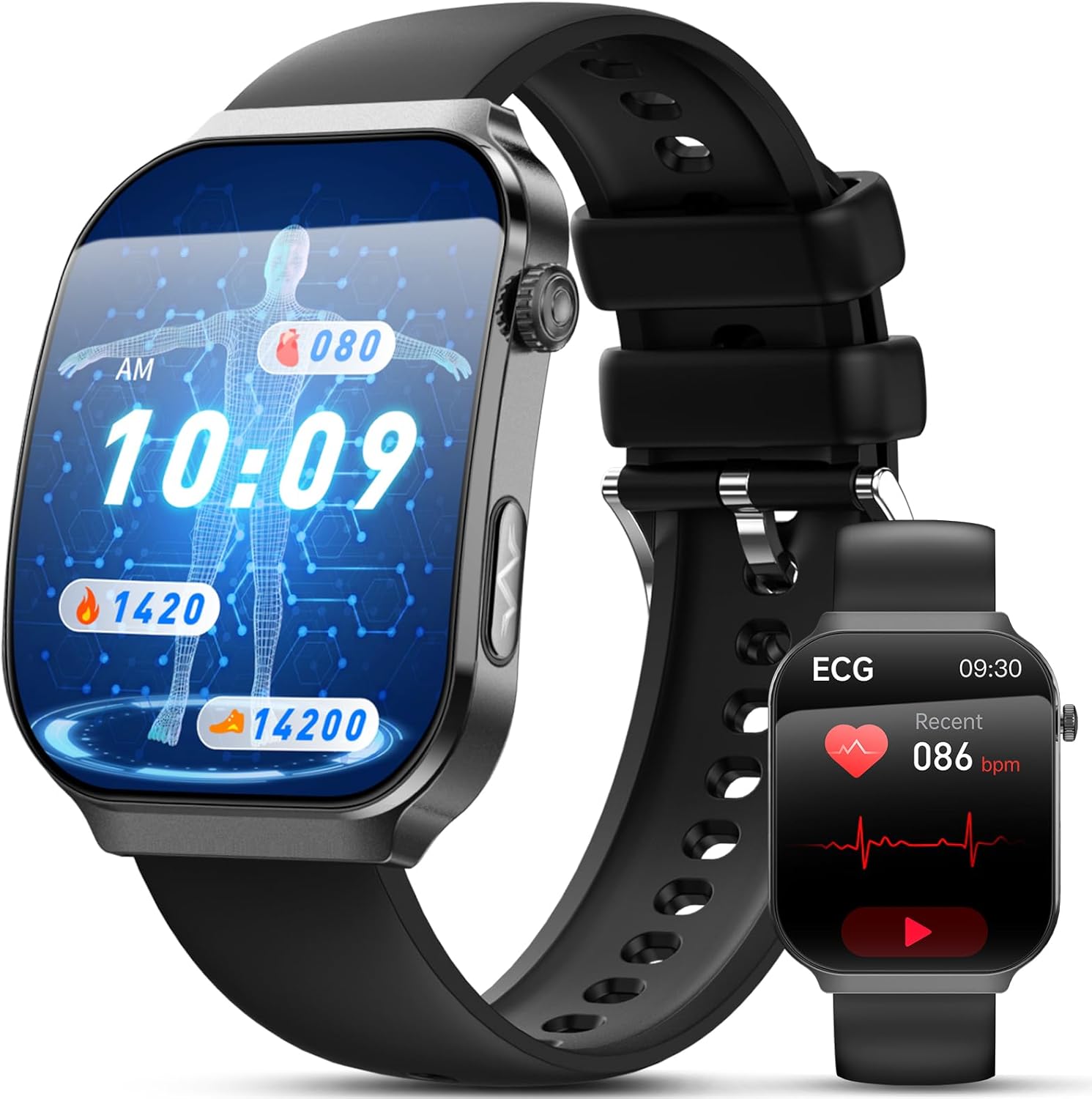 2026 Herren-Smartwatch mit EKG + HRV/BMI/Mikro-Gesundheitscheck/Blutdruck, 2,2-Zoll-Upgrade-Gesundheitsuhr mit 3D-gebogenem Display und 24-Stunden-Herzfrequenz-Schlafmonitor für Android/iOS