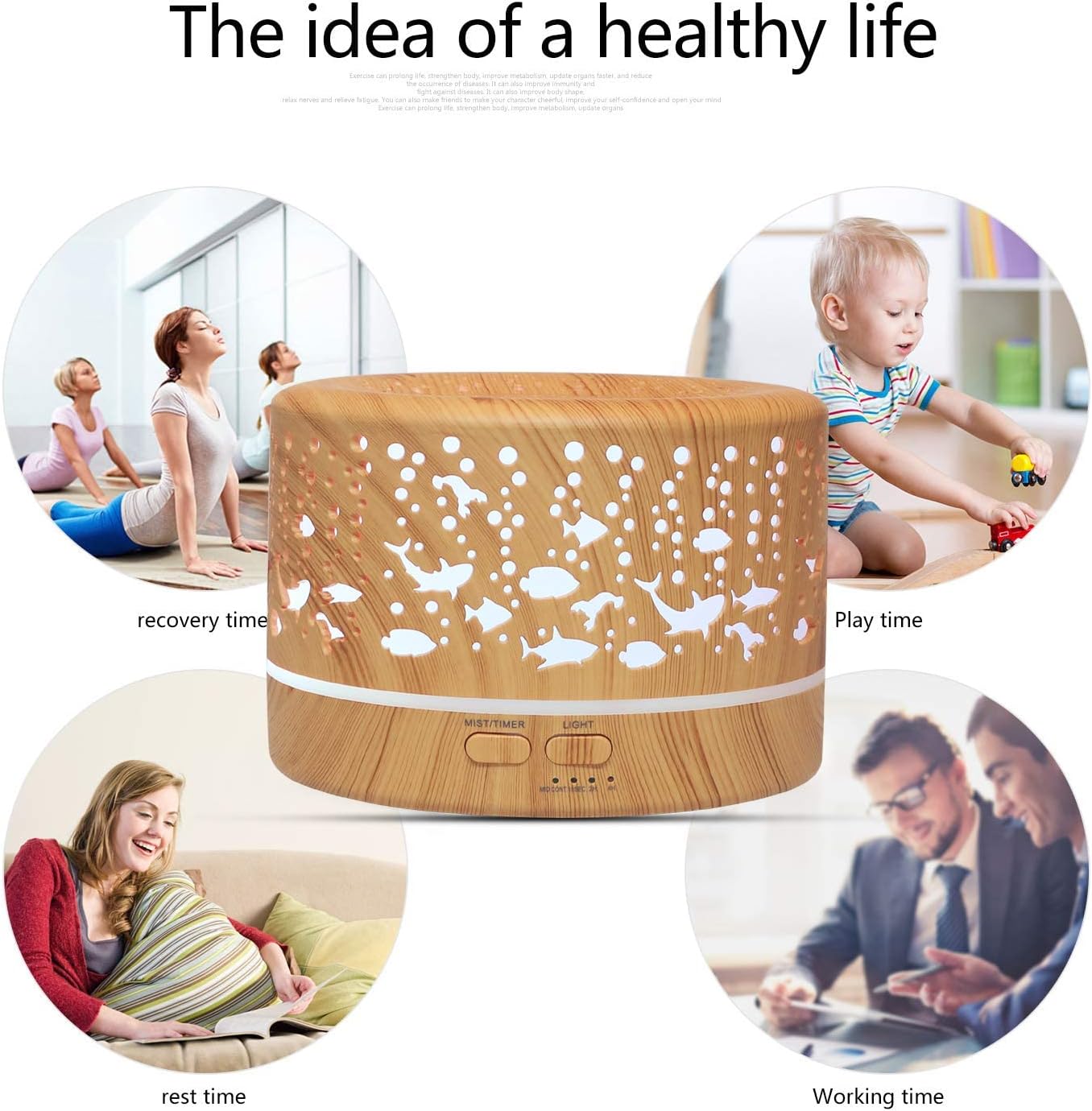 Hianjoo Aroma-Diffusor 700 ml, Luftbefeuchter mit Timer, Ultraschall-Aromatherapie-Diffusor LED mit 7 Farben für Büro, Yoga, Spa, Schlafzimmer – helles Holz – Bild 8