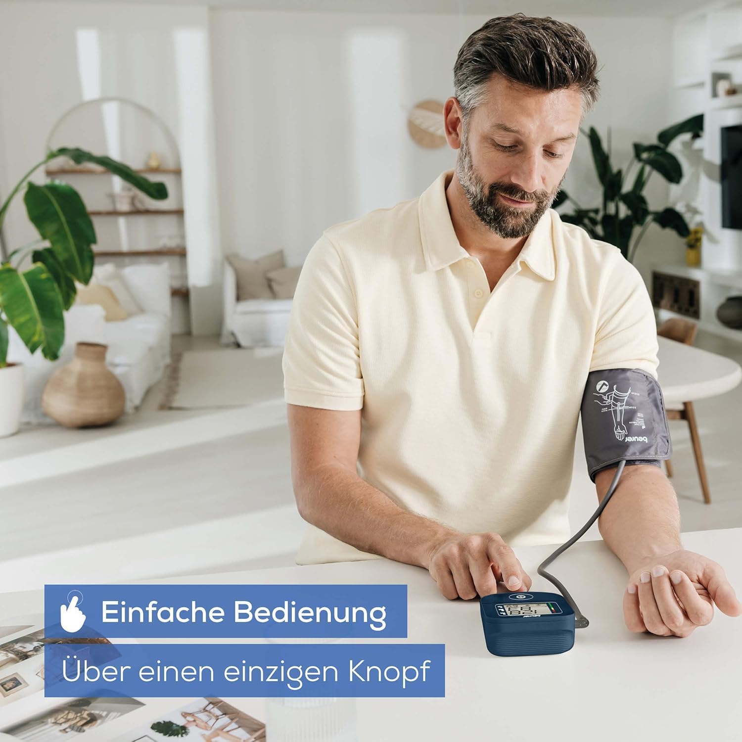 Beurer BM 25 Oberarm-Blutdruckmessgerät, einfache Ein-Knopf-Bedienung, genaue Messung, Arrhythmie-Erkennung, mit USB-C-Anschluss, Manschette, Datenübertragung an Apple Health und Co., Blau – Bild 2