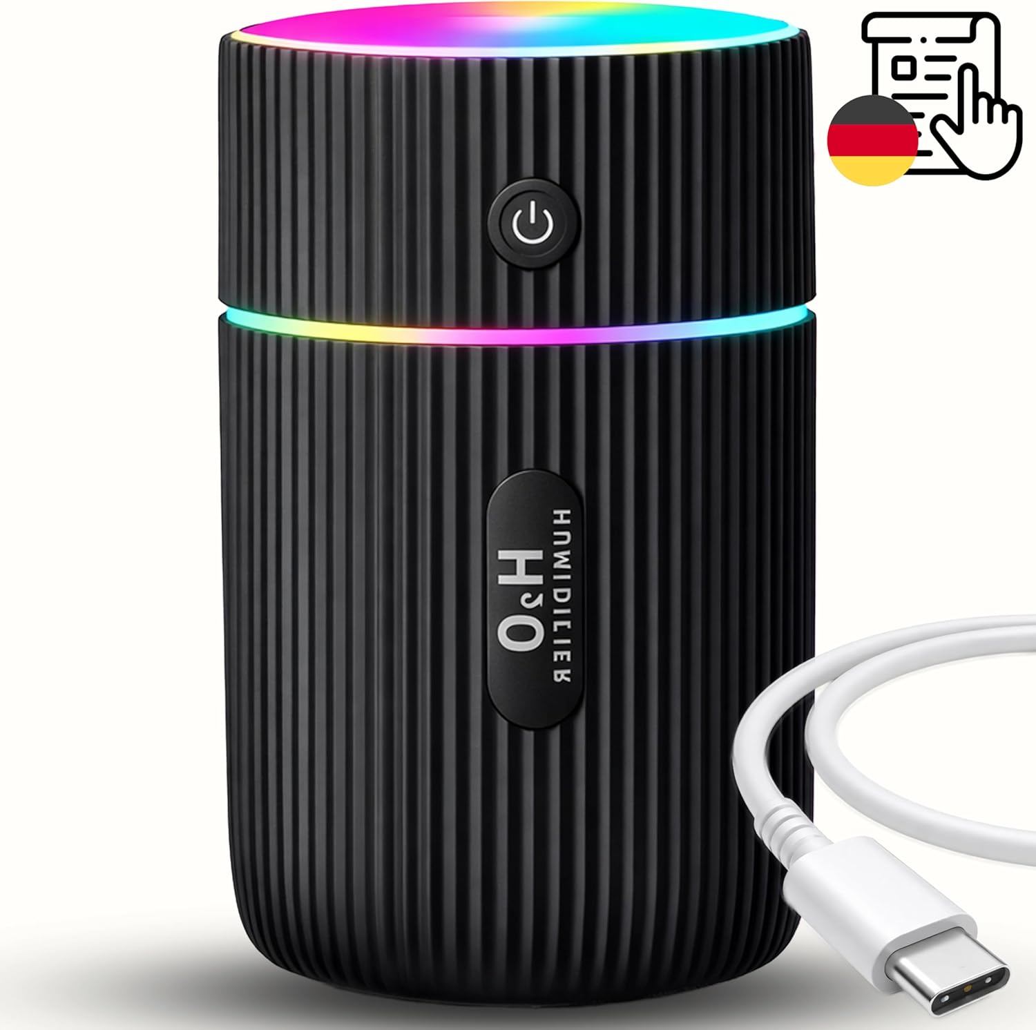 Retoo Luftbefeuchter 220 ml, Ultraschall mit 2 W < 20 dB, leiser USB-Betrieb, 40 ml/h Nebel, 4–8 Stunden Laufzeit, Aroma für ätherische Öle, 7 Farben, RGB- oder Weißlicht, Mini-Luftbefeuchter für Schlafzimmer und Büro – Bild 7