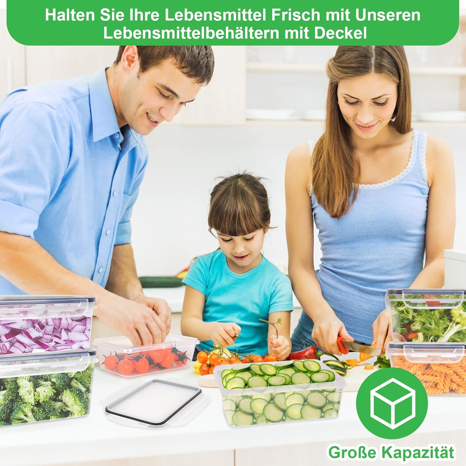 Kottwca Frischhaltedosen mit Deckel-Set, 2,2 l, 1,74 l, 1 l, großes Fassungsvermögen, Tupperware-Set (8 Behälter + 8 Deckel), Küchen-Meal-Prep-Boxen, 100 % auslaufsicher, BPA-freies Lunchbox-Set für Mikrowellen – Bild 7