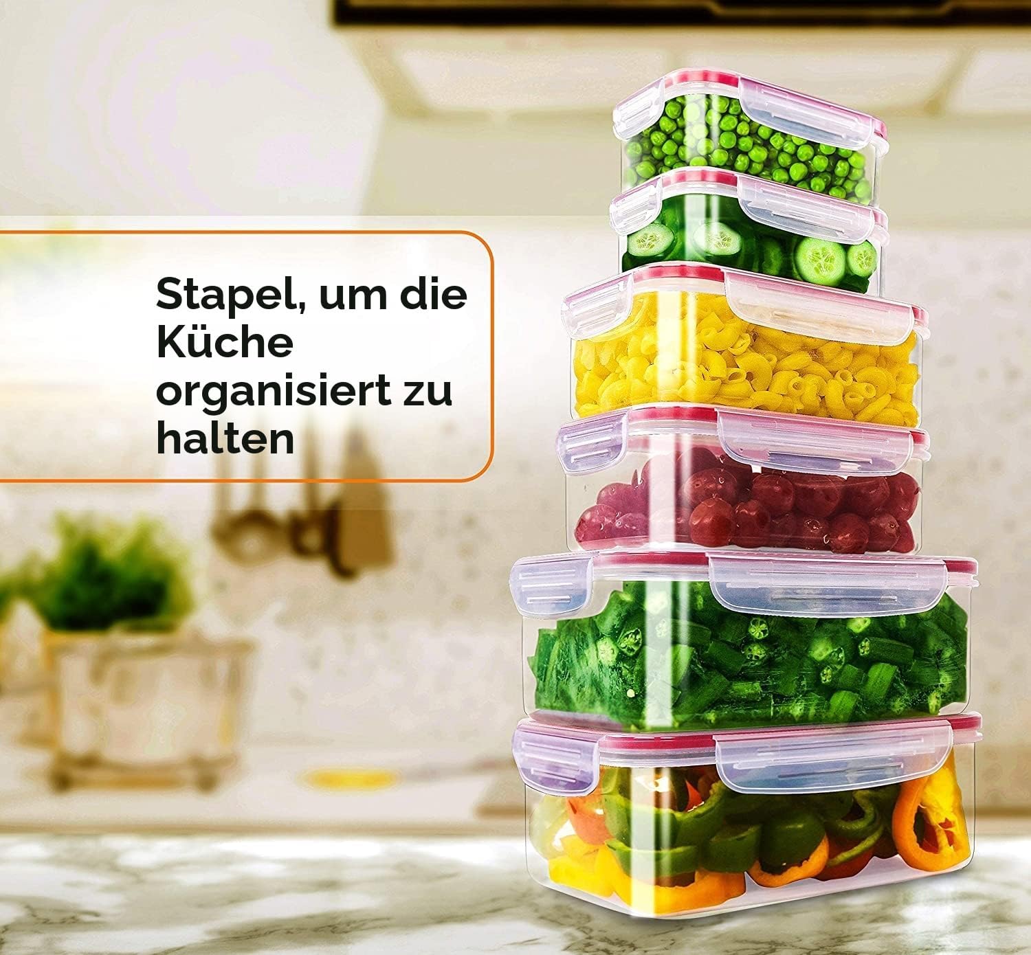 KICHLY 18 Vorratsgläser mit Deckel (9 Behälter, 9 Deckel), Frischhaltedosen, Meal-Prep-Boxen, auslaufsichere Gefrierbehälter, BPA-freier Küchen-Aufbewahrungsbox-Organizer (rot) – Bild 5