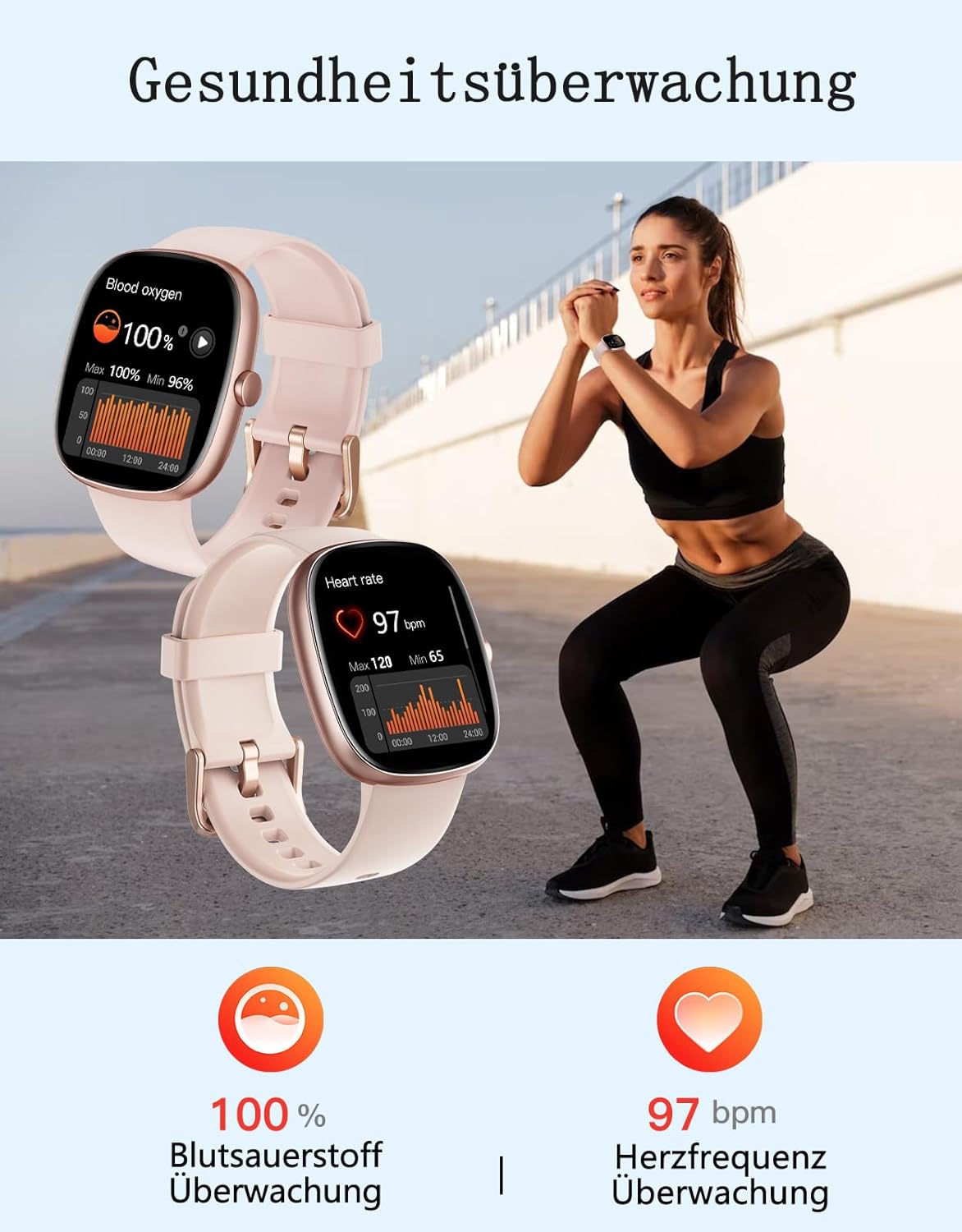 Damen Smartwatch mit Telefonfunktion, 1,85 Zoll Smartwatch mit SpO2/Herzfrequenz/Schlafmonitor/Schrittzähler 100+ Sportmodi, IP68 wasserdichte Fitnessuhr Whatsapp Notify für Android iOS Handy – Bild 4