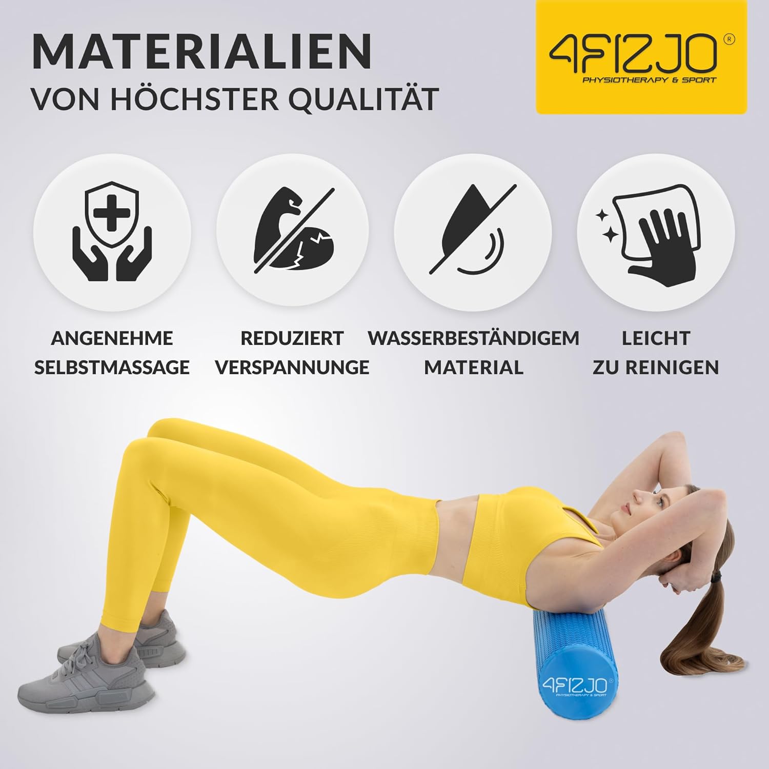 4FIZJO Faszienrolle mit Noppen aus EVA-Schaum, Durchmesser 15 cm, Länge 60 cm, Massagerolle, Rückenrolle, leicht, langlebig, mittlere Härte, Faszientraining, Massagetraining, blau – Bild 4