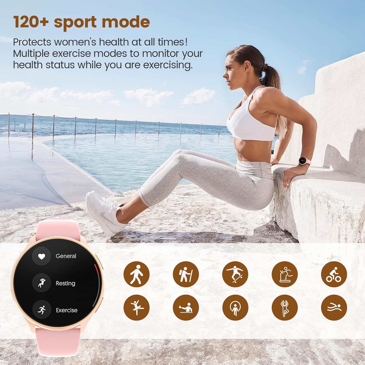 SLOKSFil Damen Smartwatch mit Telefonfunktion, 1,39 Zoll Smartwatch rund mit SpO2, 24H Herzfrequenzmesser Blutdruck Schlafmonitor, Fitnesstracker 120+ Sportmodi Schrittzähler für iOS Android (Roségold) – Bild 5