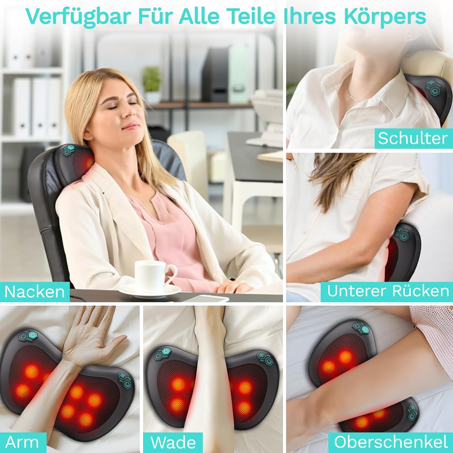 TAKRINK Shiatsu-Massagekissen, Nackenmassagegerät, Rückenmassagegerät mit 8 Knoten und 3 Geschwindigkeiten, tiefes Gewebekneten, leises Massagegerät für Nacken, Schulter, Rücken, mit 1,8 m Autokabel für Männer und Frauen – Bild 5