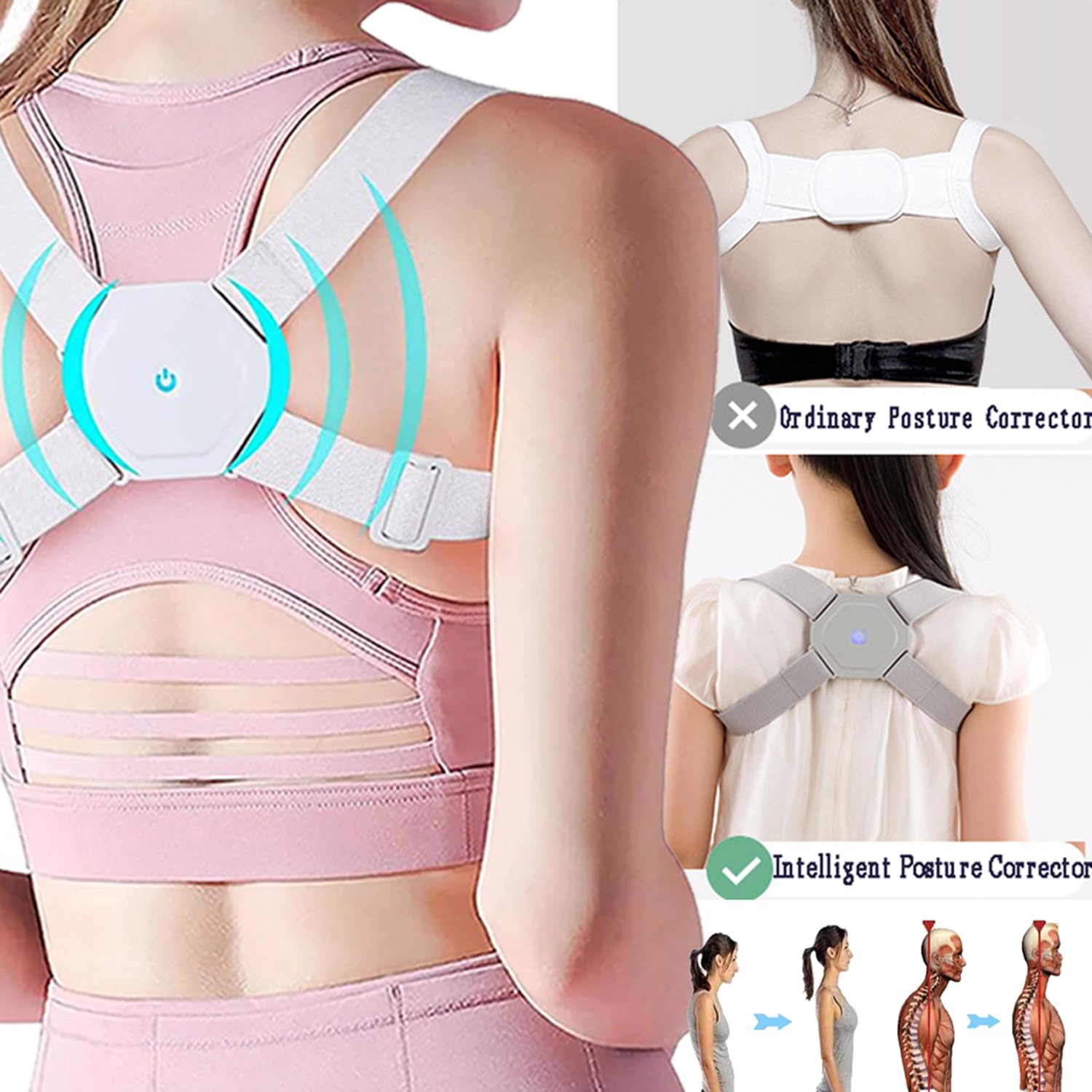 Haltungstrainer Rücken mit Vibration, Rückenhaltungskorrektur für Kinder, Männer und Frauen, Rückenglätter, elektrischer Rückenstützgürtel, orthopädisch verstellbarer Rückenstabilisator – Bild 6