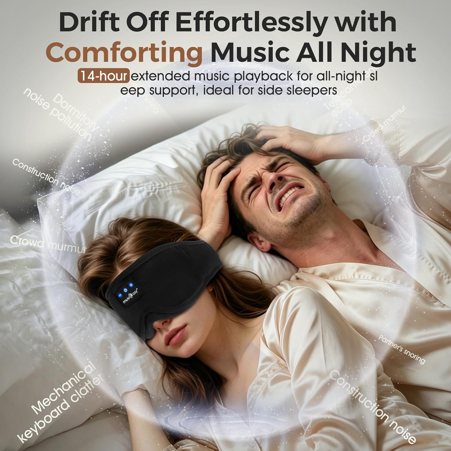 MUSICOZY Bluetooth-Schlafmaske mit Kopfhörer, bequeme 3D-Schlafmaske für Seitenschläfer, 100 % Verdunkelung und kein Druck auf die Augen, weich und atmungsaktiv, ideal zum Schlafen, Reisen, Flugzeug und Schlaflosigkeit, 14 – Bild 4