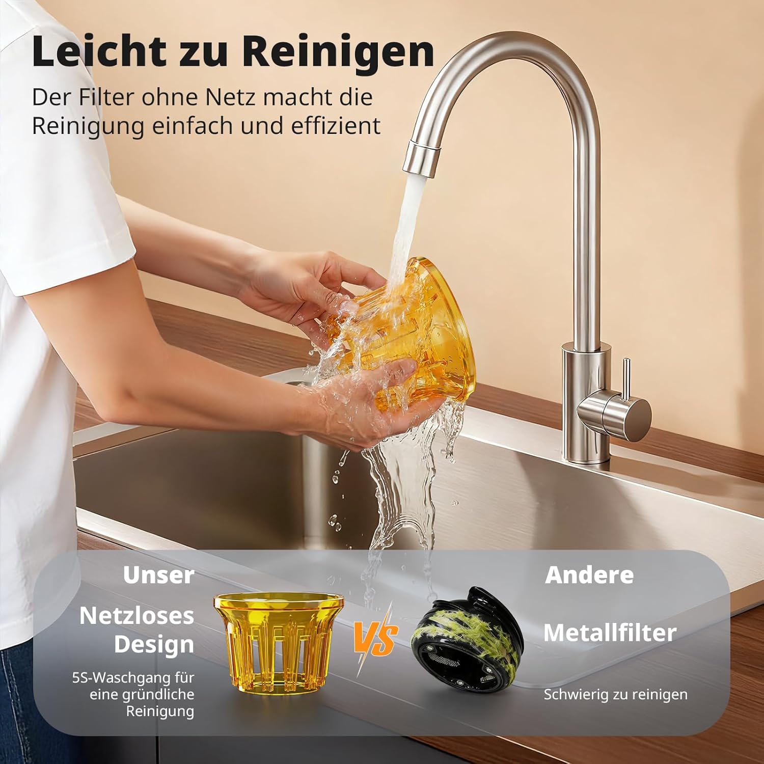 AIRMSEN Entsafter – Slow Juicer mit 147 mm extra großem Einfüllschacht, 2,1 l Fassungsvermögen, 300 W Motor, 7+1 Stufen, verbesserte langsame Spirale, hohe Saftausbeute für ganze Früchte und Gemüse, schwarz – Bild 8