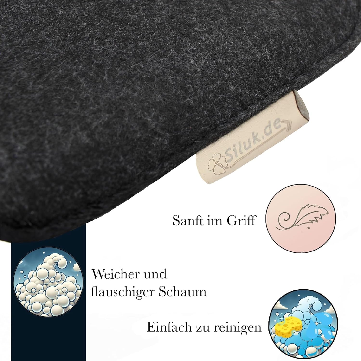 SILUK Gemütliche Sitzkissen aus Filz, 40 cm x 40 cm, bequem waschbar, 4er-Set, grau, schwarz, für Bank, Stuhl, Stuhlkissen (quadratisch – anthrazit) – Bild 4