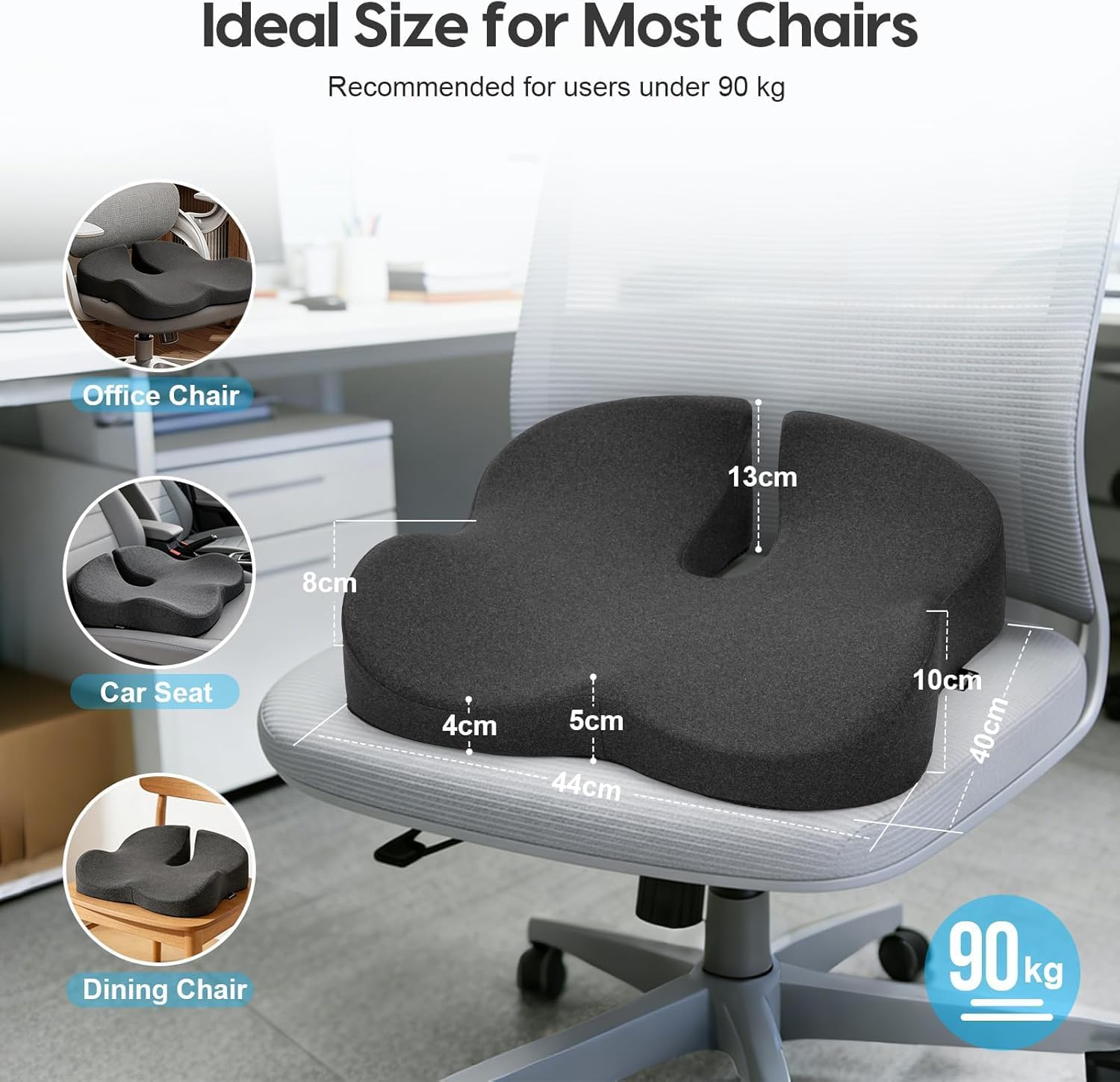 Ergonomisches Sitzkissen, Stuhlkissen und Sitzauflage für Bürostuhl aus Memory Foam, mit 3D-Design, atmungsaktiver Bezug & Anti-Rutsch-Unterseite, ideal für Büro, Homeoffice & Reisen – Bild 6