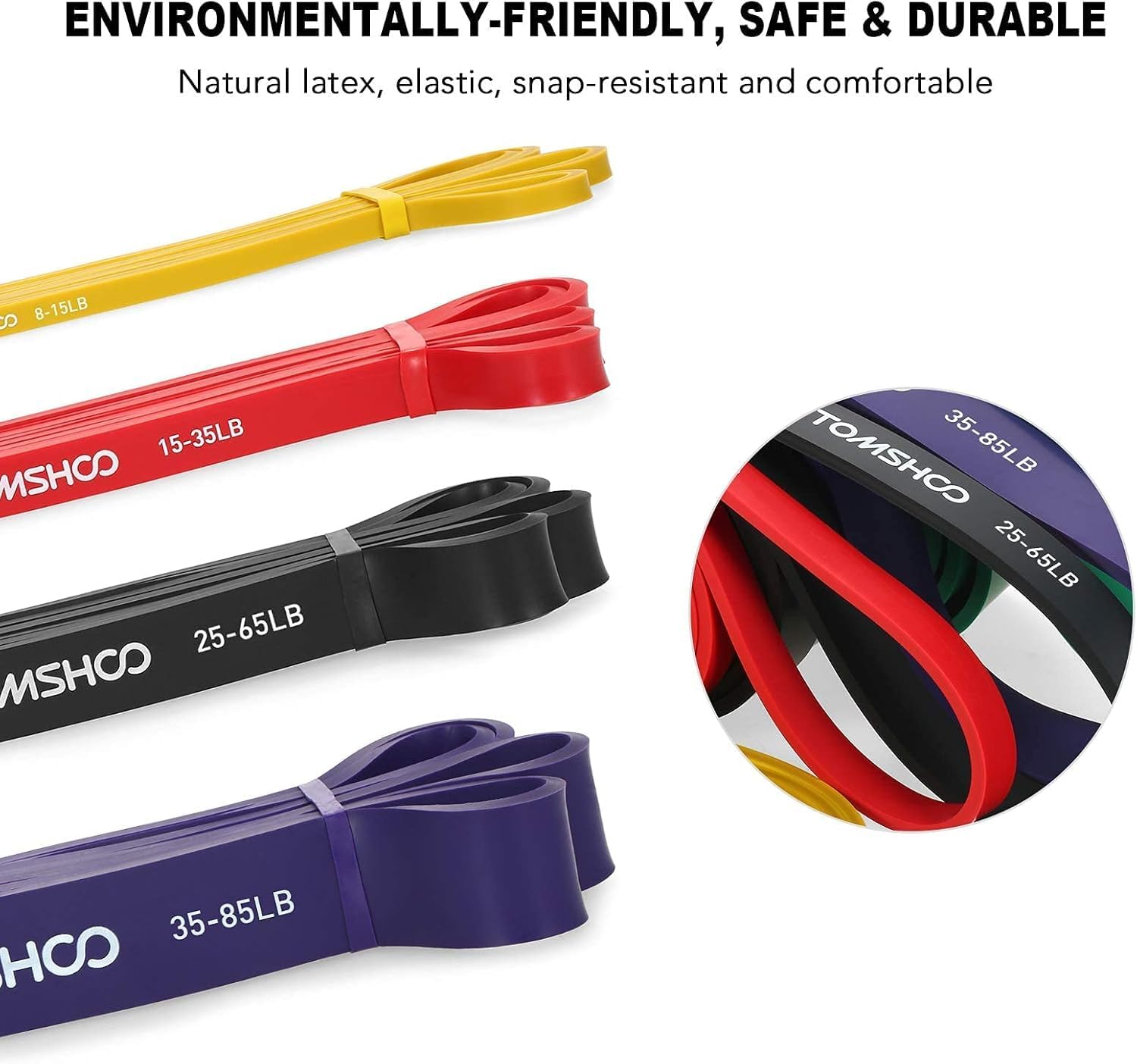 TOMSHOO Fitnessbänder, Widerstandsbänder Set, Klimmzugbänder mit Türanker, Terrabands mit Aufbewahrungstasche, Fitnessband für Muskelaufbau, Yoga und Pilates – Bild 6