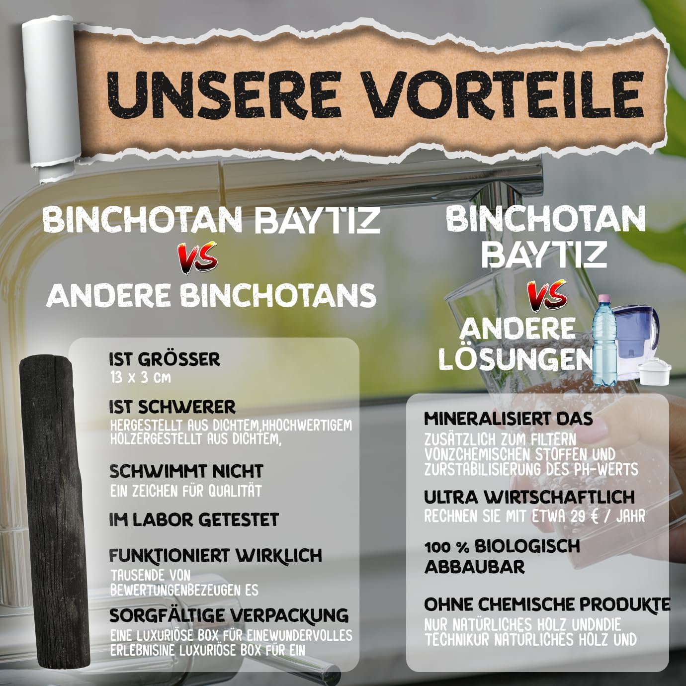 Baytiz Aktivkohle-Wasserfilter – Binchotan Aktivkohlefilter zur Wasseraufbereitung – Wasserfilter-Karaffen, Kohle-Wasserreiniger, Kohle-Trinkflasche, Kohlefilter, Trinkwasser mm – Bild 4
