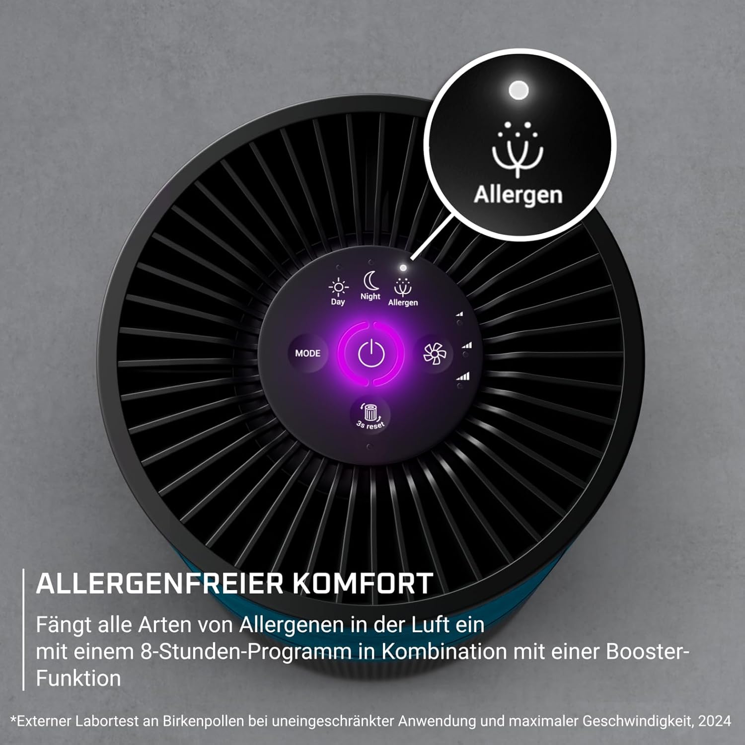 Rowenta PU2221F0 Pure Air Kompakter Luftreiniger für Zuhause, hocheffiziente Luftreinigung, bis zu 52 m², 3-in-1-Filterung, HEPA Allergy+, Echtzeit-Luftqualitätsanzeige, Schwarz/Blau – Bild 5
