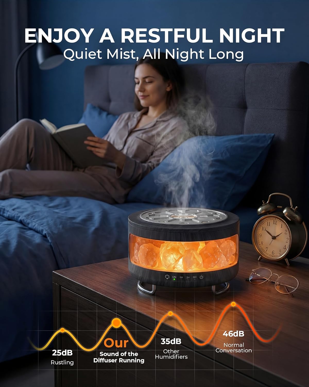 2-in-1-Aromadiffusor & Salzkristalllampe – 300 ml Ultraschall-Duftdiffusor mit 7-Farben-LED-Licht, Timer, leise Luftbefeuchterfunktion für ätherische Luft, ideal für Schlafzimmer, Büro, schwarze Holzoptik – Bild 4