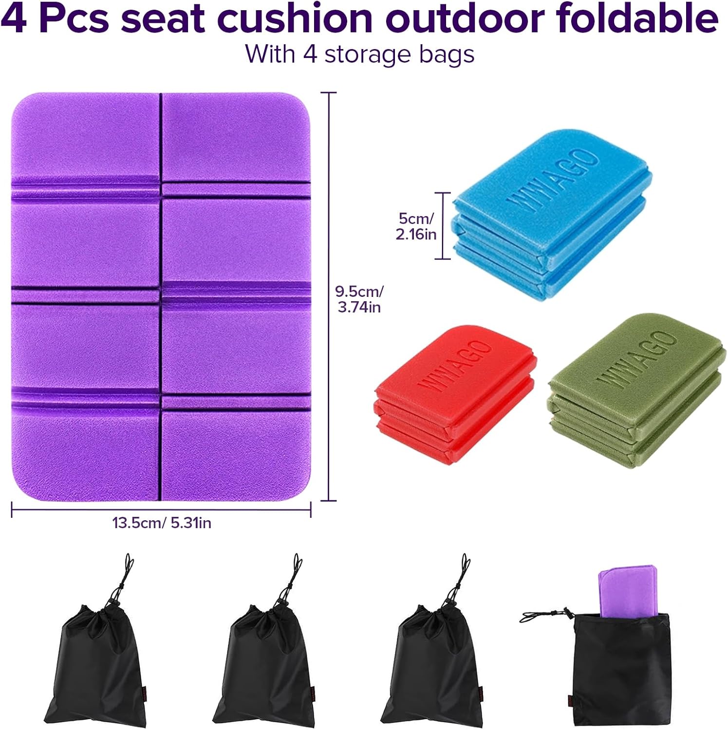4 Stück Sitzkissen Outdoor Faltbar 4 Farben Sitzpolster Outdoor Wetterfest Thermositzkissen Faltbar mit 4 Aufbewahrungstaschen Sitzmatte Outdoor für Wandern Tribüne Picknick Camping – Bild 2