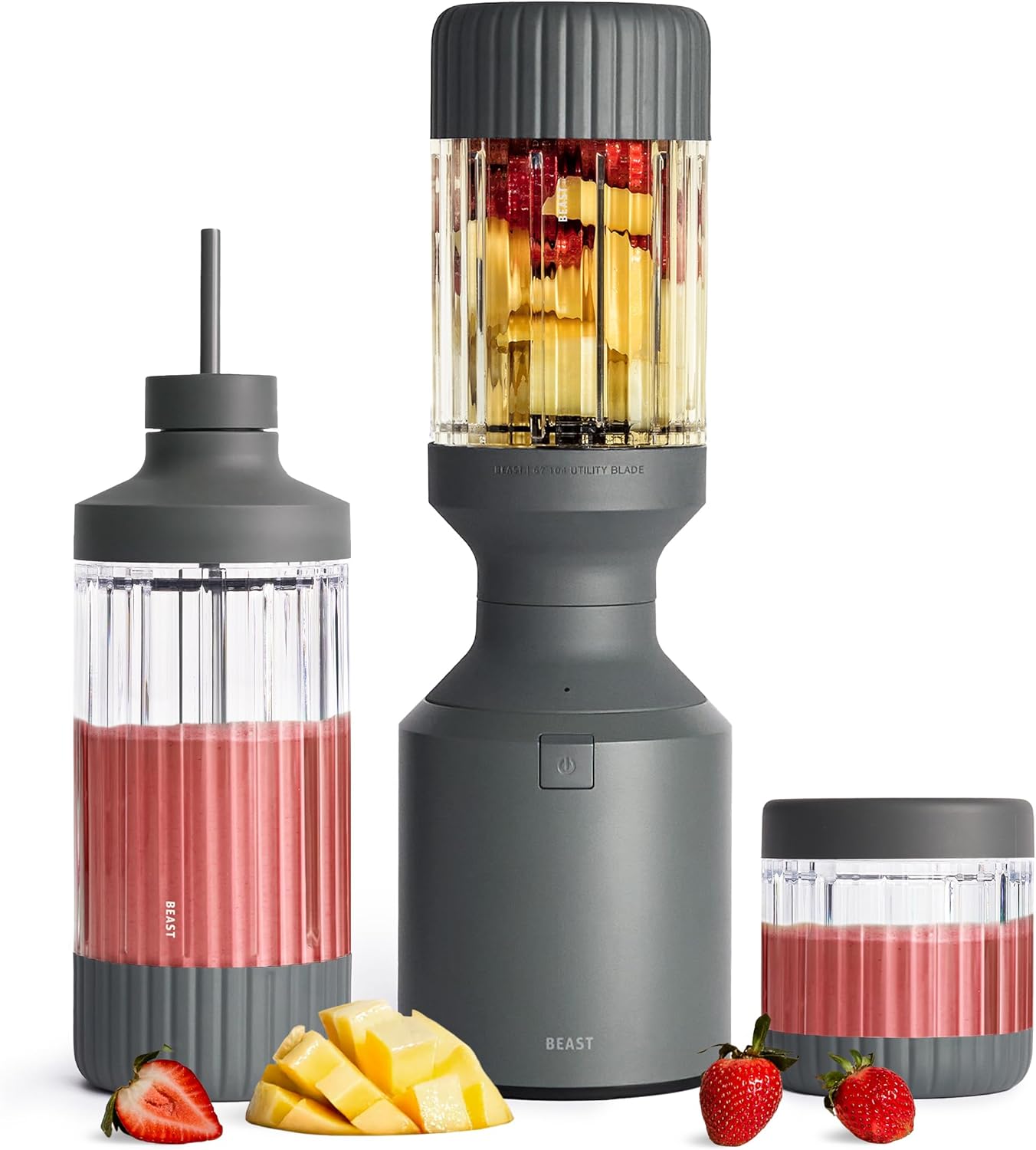 BEAST Standmixer 1200 W – Smoothie Maker Hochleistungsmixer mit 3 Tritan-Rührbechern – 1200 ml – To-go-Trink- und Aufbewahrungsdeckel – Mixer für Smoothies, Eis und Shakes
